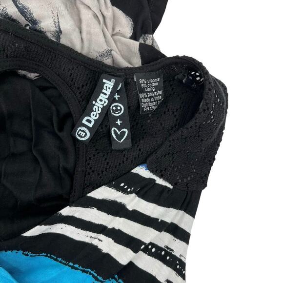 Desigual‎ Maxi Dress Septiembre Crochet Back Colorful Floral Black Medium - Picture 10 of 10